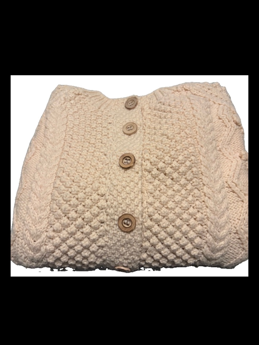 Hand Knit Aran Cable Knit Cardigan Sweater Ivory Cream Large - Picture 2 of 4